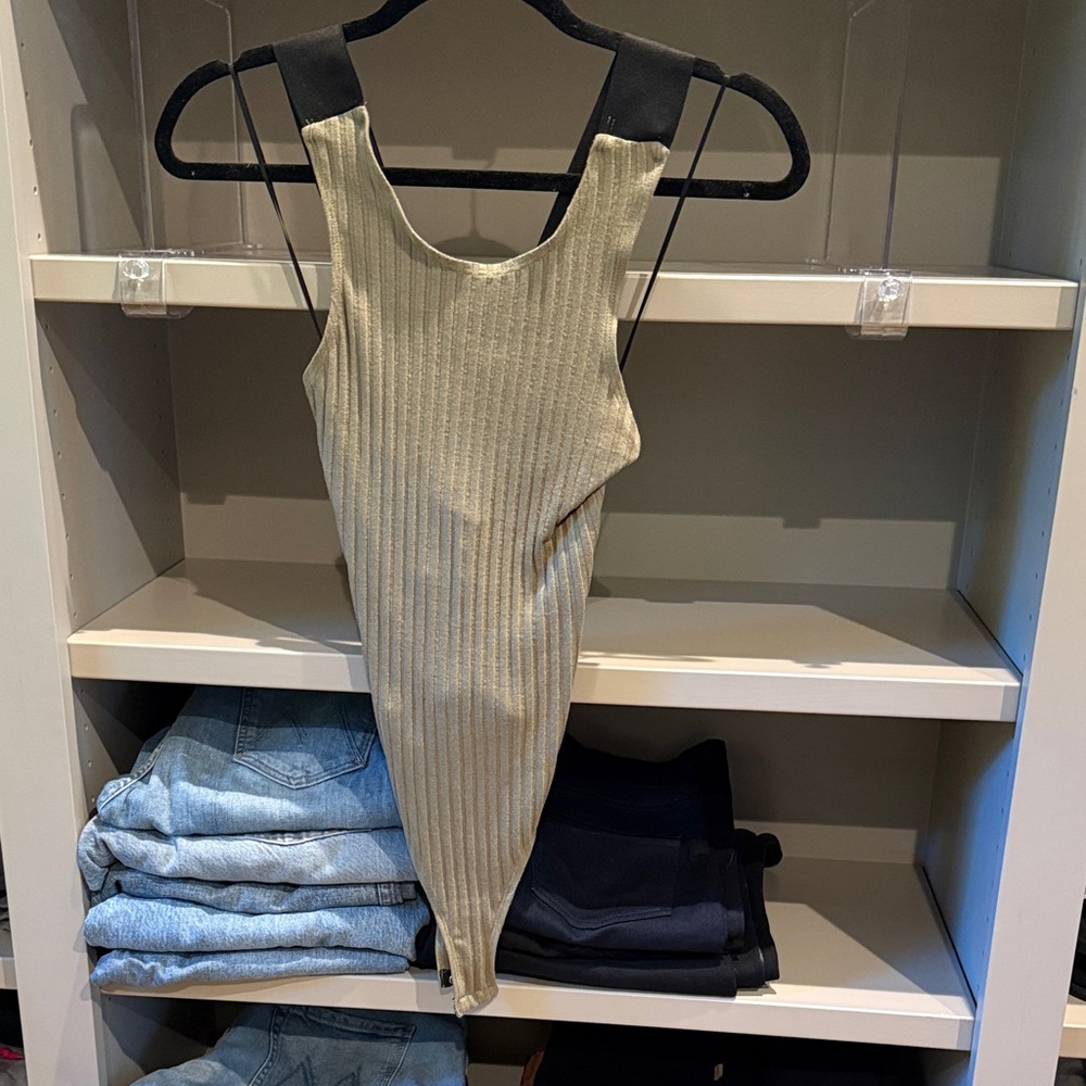 Chic Beige Ribbed Bodysuit